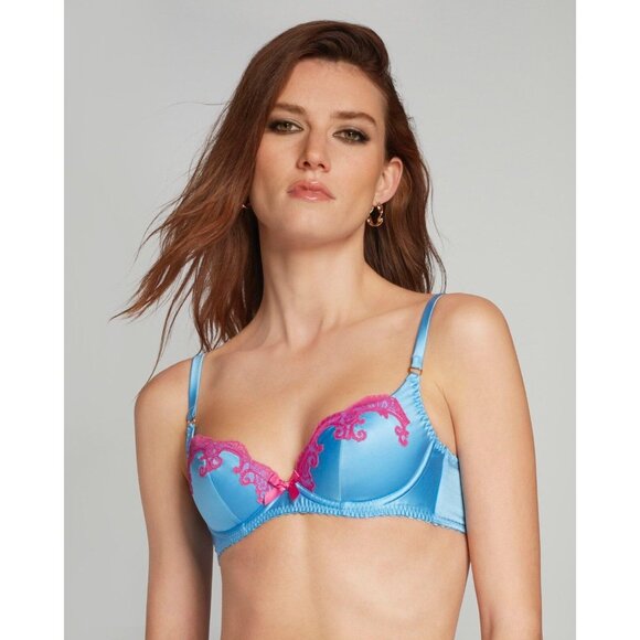 Agent Provocateur Molly Blue Pink Silk Bra 34B NWT $235 - Picture 1 of 16